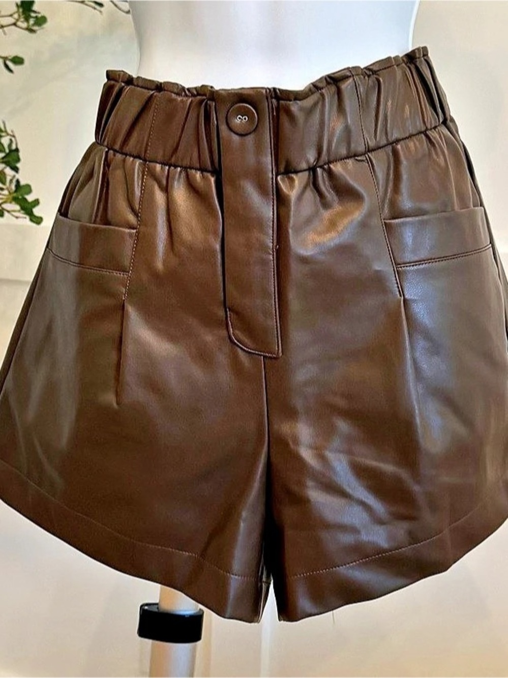 Molly Bracken Faux Leather Shorts Brown